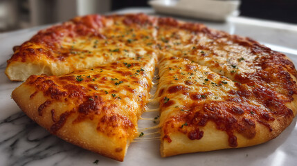 Cheese Pizza with Bubbling Mozzarella and Oregano, Freshly Baked Pepperoni Pizza with Herbs on Wooden Board Surface