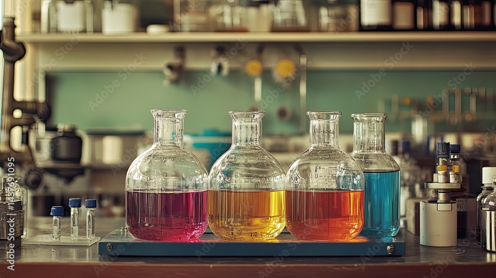 Poster laboratory chemical analysis and experiment in progress.