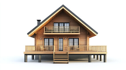 beautiful wooden vacation home with spacious deck and charming balconies, perfect for relaxation