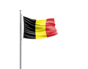 Belgium flag waving mast on white background with clipping path.