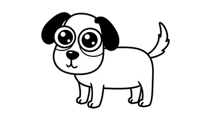 Fototapeta premium Adorable Cartoon Dog Illustration, Black and White Line Art