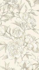 Floral Pattern with Peonies in Subtle Beige Tones  