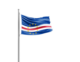 Cabo Verde flag waving mast on white background with clipping path.