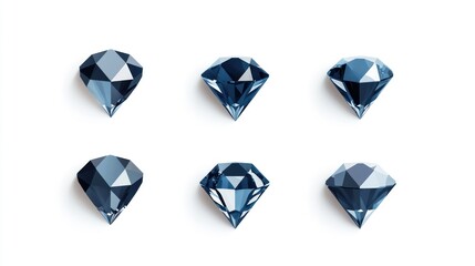 Fototapeta premium Six dark blue diamonds arranged on white background; jewelry, luxury concept