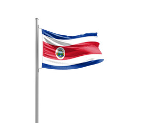 Costa Rica flag waving mast on white background with clipping path.
