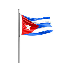 Cuba flag waving mast on white background with clipping path.