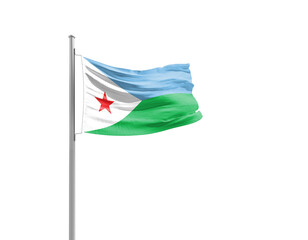 Djibouti flag waving mast on white background with clipping path.