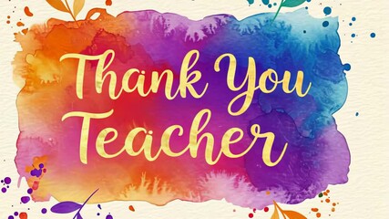 Vibrant thank you teacher animation with colorful watercolor splash and text transition