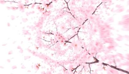 Dreamy Spring: Blurred Pink Cherry Blossoms Bursting into a White Canvas Creating an Ethereal Ambience