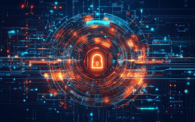 Obraz premium Glowing security symbols and complex network connections