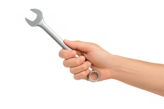 Hand Holding Wrench on transparent Background – Repair and Maintenance Concept