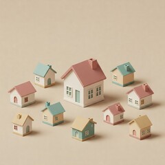 Magnifying Glass House Search Neutral Background Real Estate Minimal Illustration