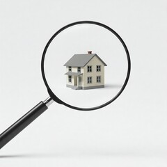 Real Estate Search Magnifying Glass Over Toy House Minimal Illustration