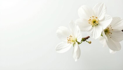 Obraz premium Delicate white blossoms against pure white backdrop, fragile, elegant, clean