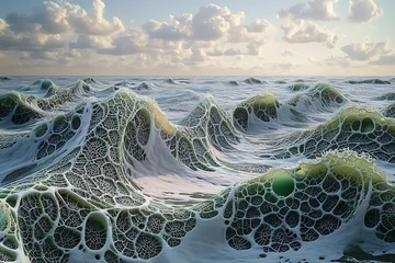 Fotobehang A surreal seascape with waves forming intricate patterns resembling fractals. © Irshad