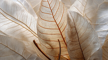 Abstract Flower Petals Texture in Beige color, Delicate beige transparent leaves with natural texture, Delicate Dried Leaves Background