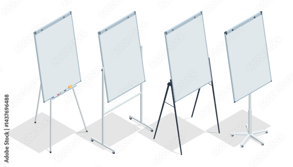 Aufkleber isometric vector of flipcharts for showing detailed business strategy and analytics diagrams with co
