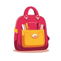 A cartoon school bag icon in red colour