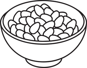 beans in a bowl line art, black outline, vector and illustration, coloring book page line art drawing