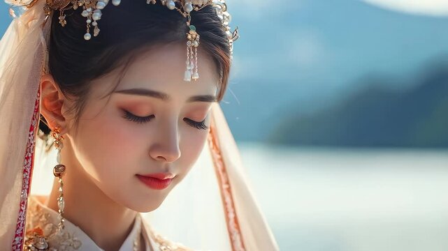 Woman in Hanfu by the Lake