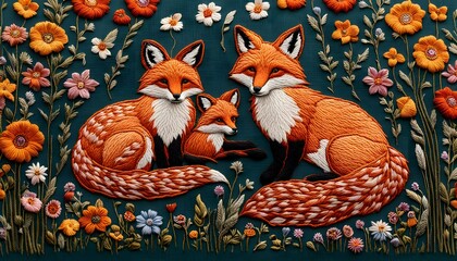 Embroidery Art Fox And Wildflowers Handmade