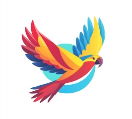 Colorful parrot in flight, tropical background, vibrant illustration, website design