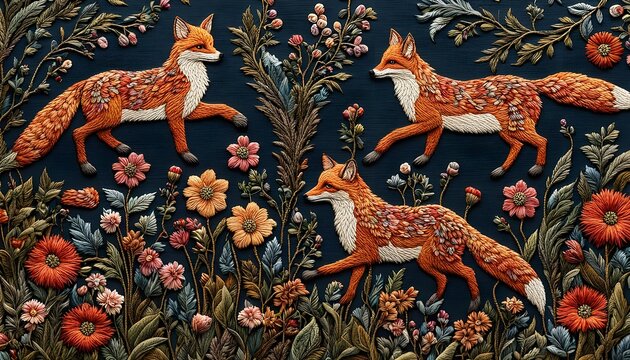 Embroidery Art Fox And Wildflowers Handmade