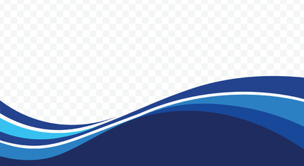 Blue wave shape border frame on a transparent blank background for business decoration, banners and cover design 