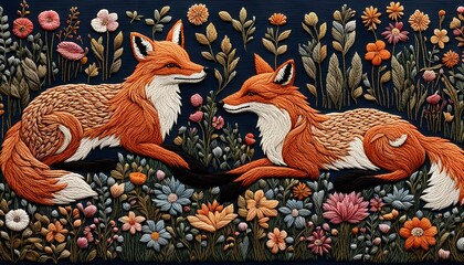 Embroidery Art Fox And Wildflowers Handmade