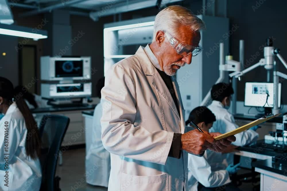 Poster a phd professor instructs a group of science students on the fundamentals of biological engineering 