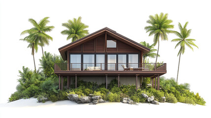 beautiful vacation home surrounded by lush greenery and palm trees, perfect for relaxation