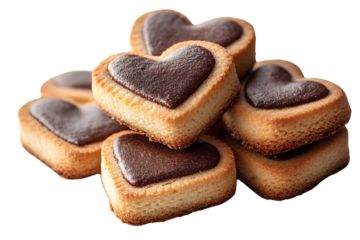 5 heart shaped cookies isolated on a transparent background PNG