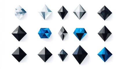 Gemstone variations, shapes, and colors; white background; design element