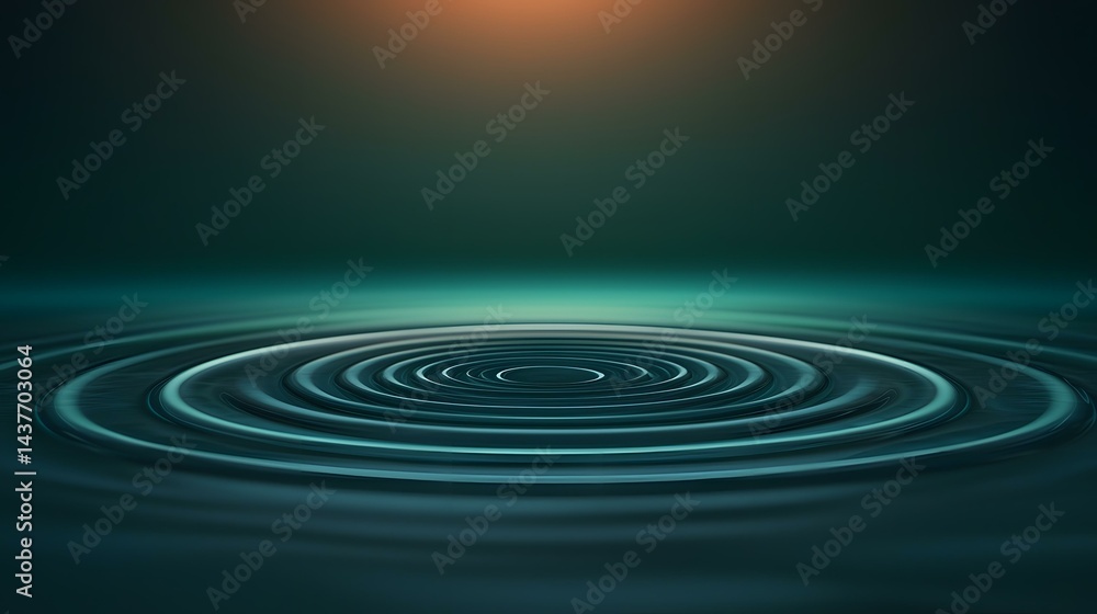 Aufkleber the image shows concentric circles rippling outwards on a dark teal surface, illuminated from above 