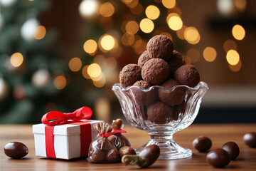 glass bowl filled with nuts next to a teddy bear