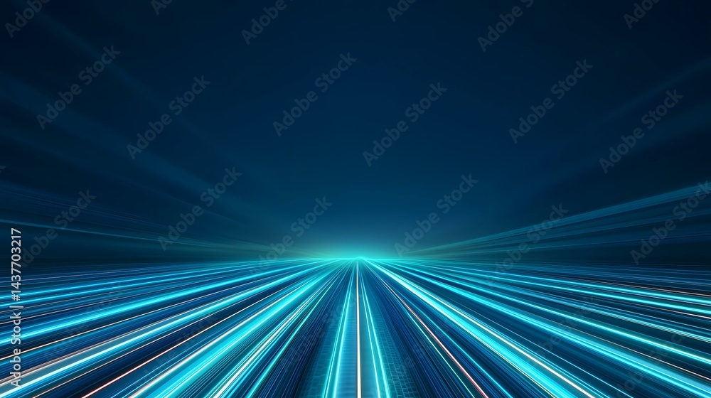 Poster the image shows a dark blue background with bright cyan lines converging towards a vanishing point i