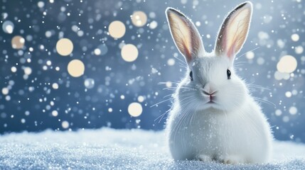 White rabbit nose with sparkly winter background