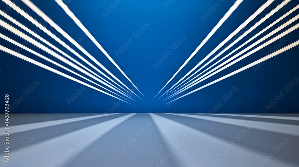 Poster the image shows several bright, parallel lines converging at a vanishing point on a light grey floor