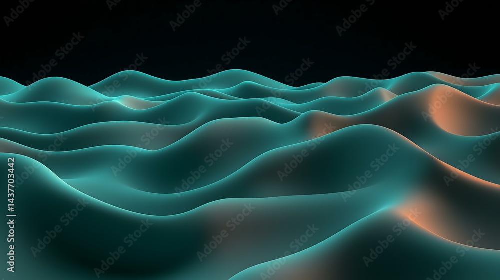 Aufkleber the image contains an abstract rendering of teal and orange undulating hills or waves against a blac