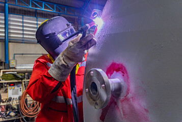 Industrial welding fabricated tank stainless steel repair construction work in factory, Welding...
