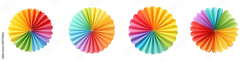 Poster set of colorful circular decorations arranged in a row against a black background. isolate on transp