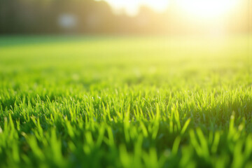 Fototapeta premium green grass field with sunlight in the background