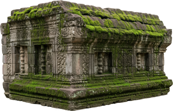 Ancient Moss Covered Stone Temple Ruins Intricate Carvings Asian Architecture Historical Site