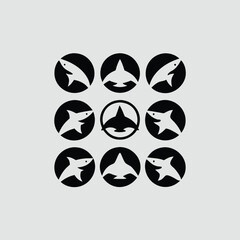 "Dynamic Shark Silhouette Collection Featuring Great White, Hammerhead, and Ocean Wildlife Scenes Vector Illustration"