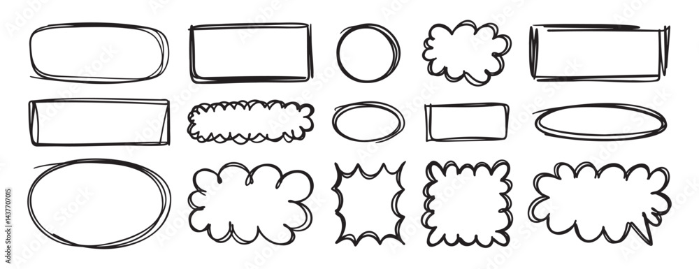 Poster hand drawn black line frames for text box or photo. scribble lines empty frame elements doodle strok