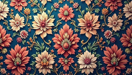 Intricate floral damask, elegant repeating design, floral, texture