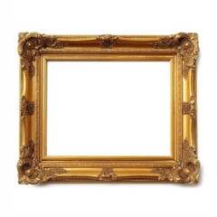 A gilded ornate picture frame with a white center on a white background