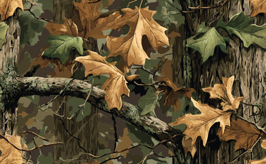 Real tree forest camouflage seamless pattern design pattern for hunting and military uniform. Hunting camouflage.