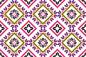 Cross stitch pattern concept showcasing traditional ethnic geometric pattern, Design for textile, background,carpet,wallpaper,clothing,wrapping,Batik,fabric,Vector illustration	
