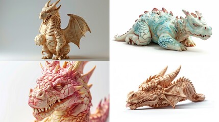 Obraz premium Four fantasy dragon figurines, diverse colors and poses.